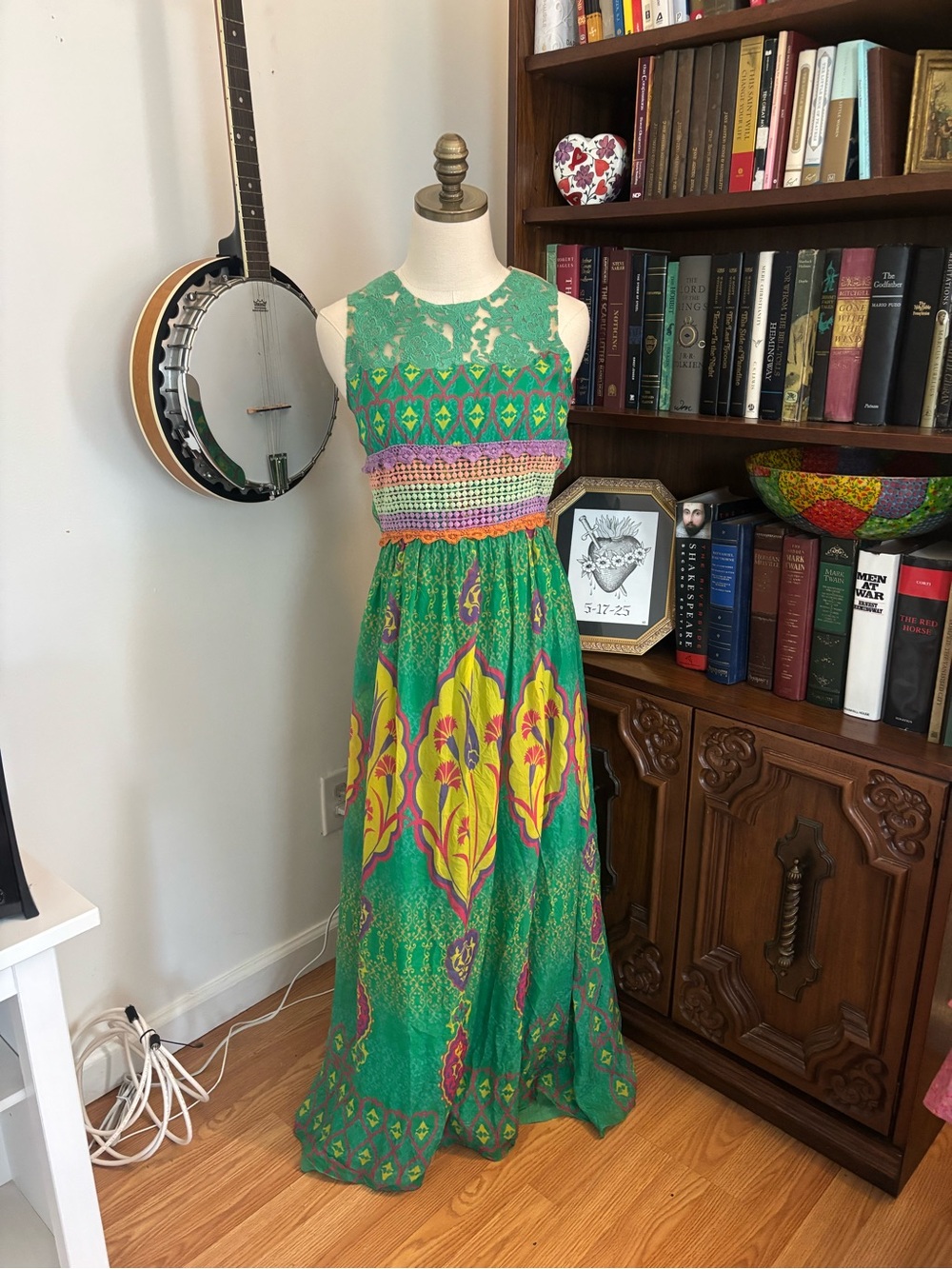 Silk boho festival Anthropologie Hemant & Nandita Mintzita Maxi Dress SZ 2